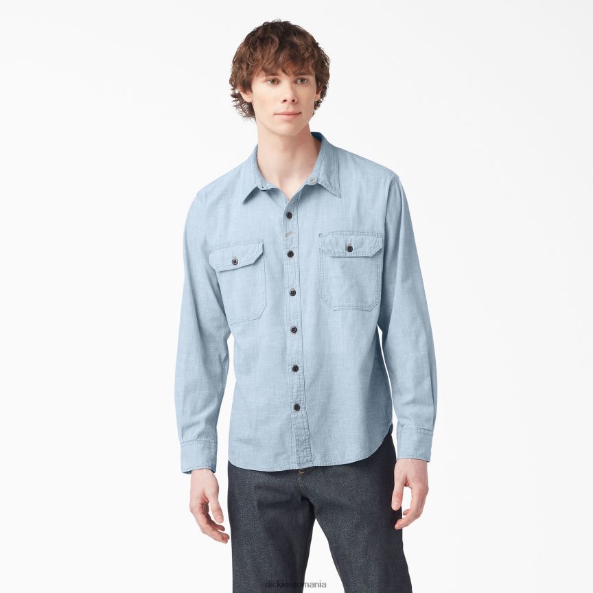 bărbați Dickies Cămașă de lucru 1922 cu mânecă lungă înălbitor albastru chambray (bblc) îmbrăcăminte de lucru ZT20R4914