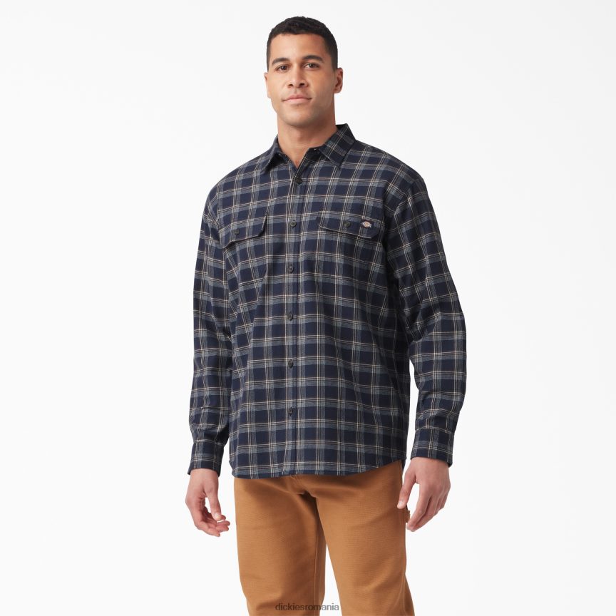 bărbați Dickies cămașă de flanel flex cu mânecă lungă cerneală bleumarin/cacouri maro ciocolată (b1r) îmbrăcăminte de lucru ZT20R4723
